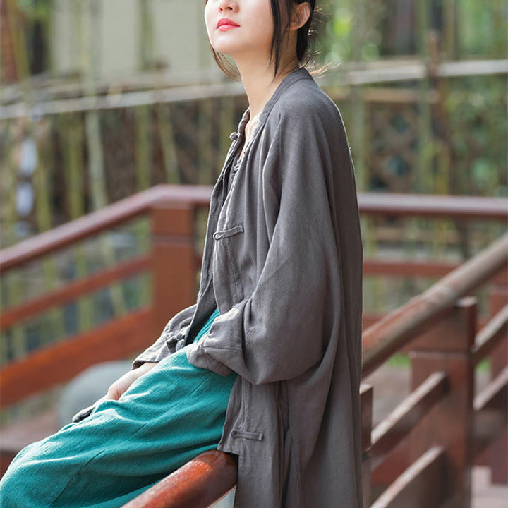 Buddha Stones Frog-Button Long Sleeve Zen Meditation Open Front Jacket With Pockets - image 18