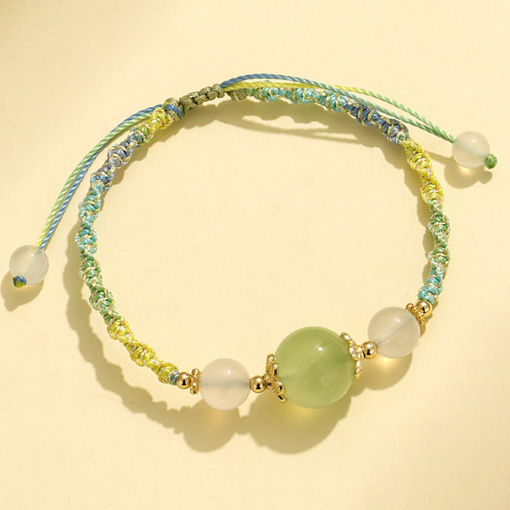 Buddha Stones Strawberry Quartz Pink Crystal Prehnite White Agate Bead Healing Rope Bracelet - Prehnite(Wrist Circumference 14-18cm) - image 11