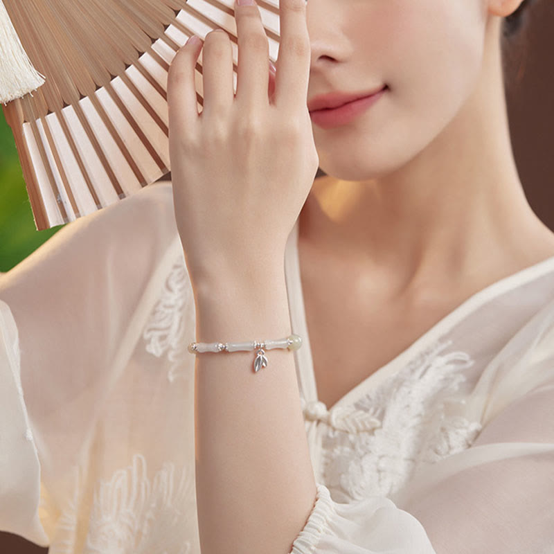 Buddha Stones 925 Sterling Silver Natural Tianshan Jade Bamboo Charm Luck Bracelet - image 3