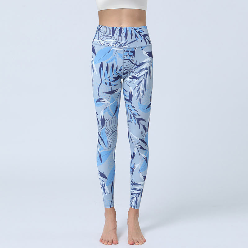 Buddha Stones Flowers Leaves Print Sports Fitness Yoga High Waist Leggings Women's Yoga Pants