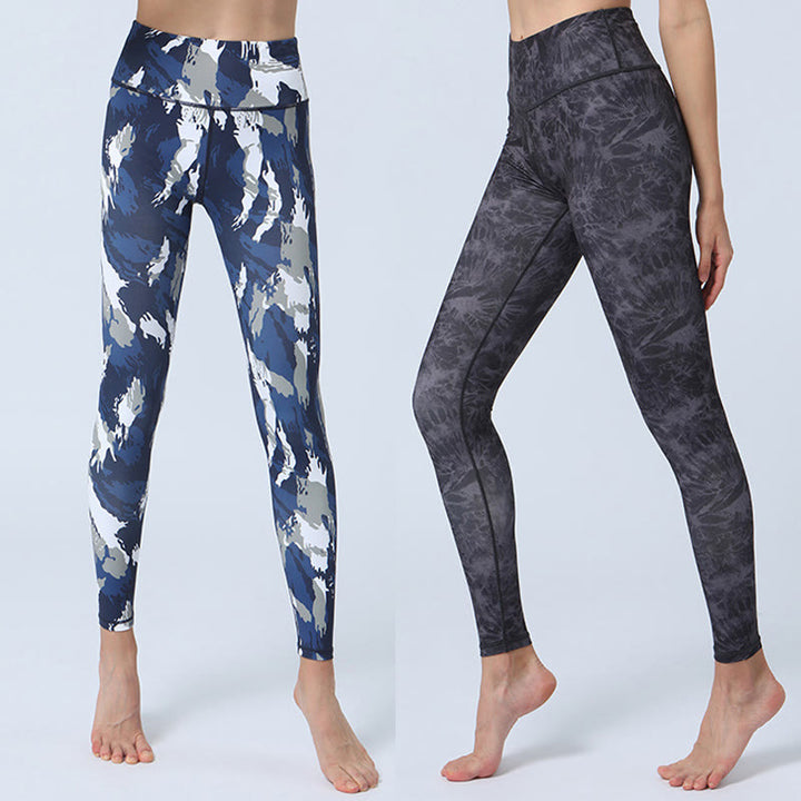 Buddha Stones Flowers Leaves Print Sports Fitness Yoga High Waist Leggings Women's Yoga Pants