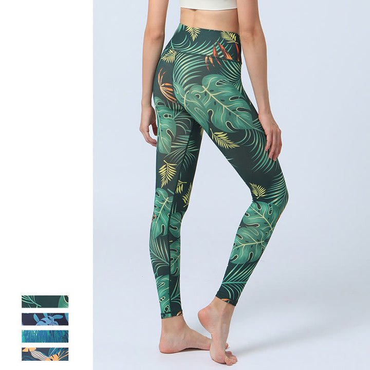 Buddha Stones Leaves Pattern Sports Fitness Yoga High Waist Leggings Women's Yoga Pants