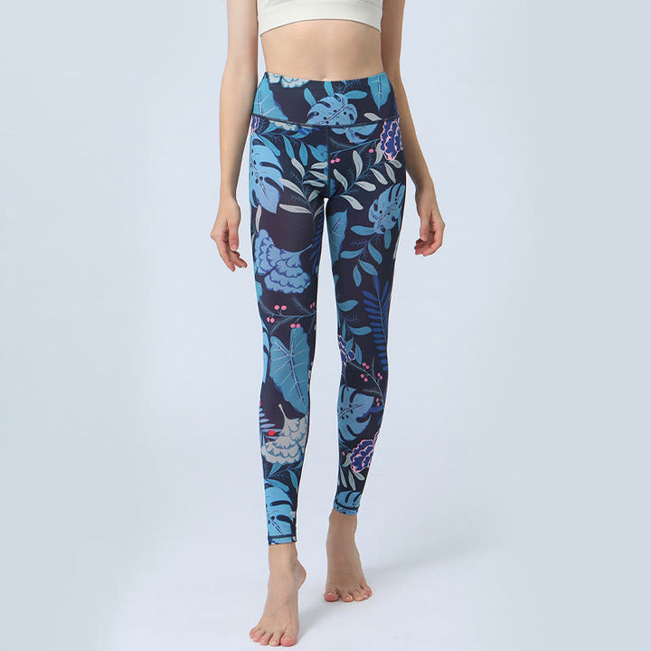 Buddha Stones Leaves Pattern Sports Fitness Yoga High Waist Leggings Women's Yoga Pants - image 11