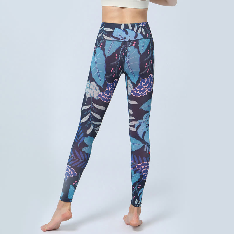 Buddha Stones Leaves Pattern Sports Fitness Yoga High Waist Leggings Women's Yoga Pants