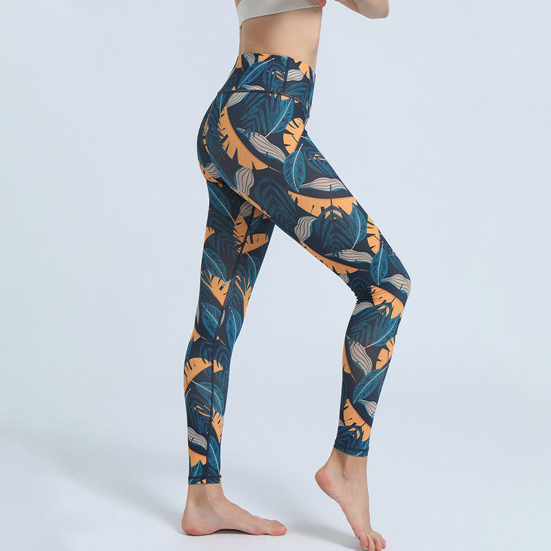 Buddha Stones Leaves Pattern Sports Fitness Yoga High Waist Leggings Women's Yoga Pants - image 15