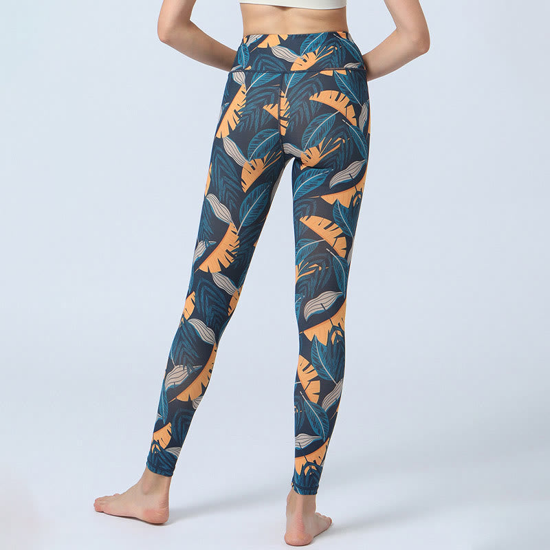 Buddha Stones Leaves Pattern Sports Fitness Yoga High Waist Leggings Women's Yoga Pants - image 14