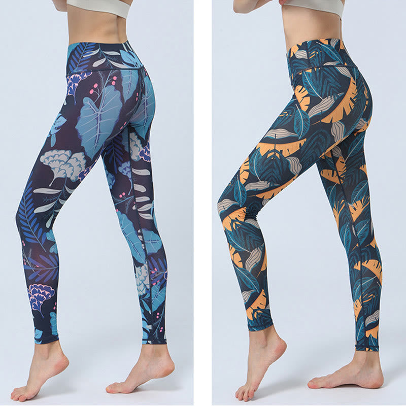 Buddha Stones Leaves Pattern Sports Fitness Yoga High Waist Leggings Women's Yoga Pants - image 16