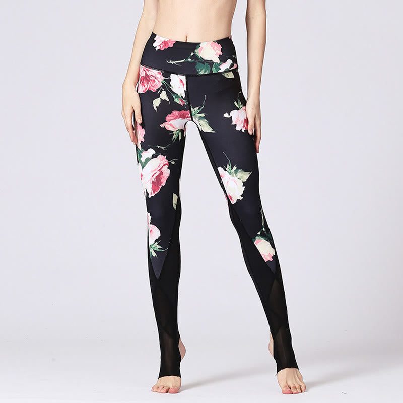 Buddha Stones Rose Peony Flower Print Design Sports Fitness Yoga Leggings Women's Yoga Pants - image 4