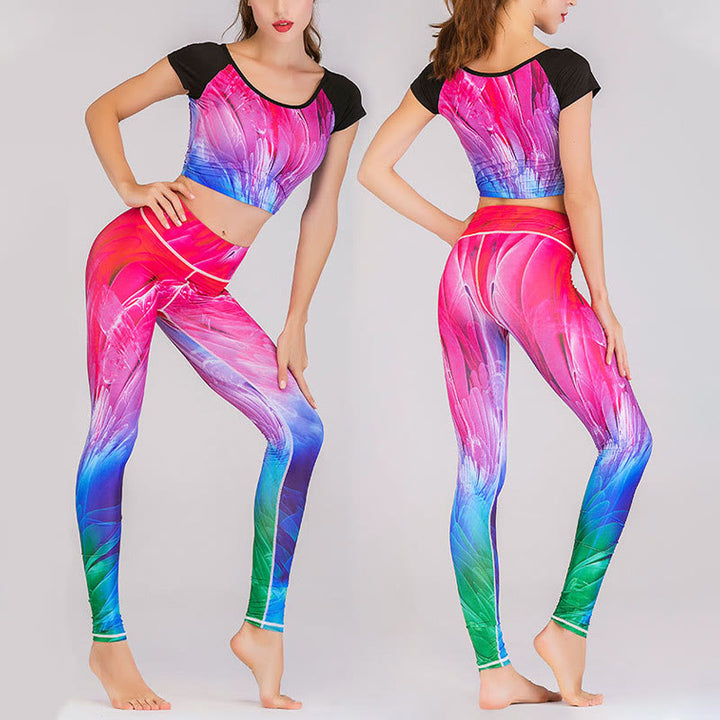 Buddha Stones 2Pcs Undersea World Mysterious Girl Gradient Color Top Pants Sports Fitness Yoga Women's Yoga Sets - Gradient Color - US12，UK/AU16，EU44 (XL)  - image 7