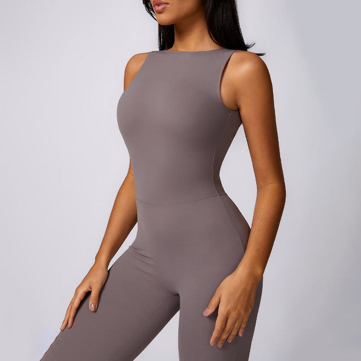 Buddha Stones Women Casual Sleeveless Jumpsuit Flare Pants Sports Fitness Yoga Bodysuit - image 6
