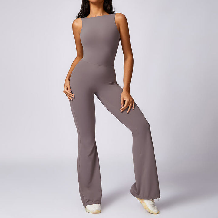 Buddha Stones Women Casual Sleeveless Jumpsuit Flare Pants Sports Fitness Yoga Bodysuit - image 2