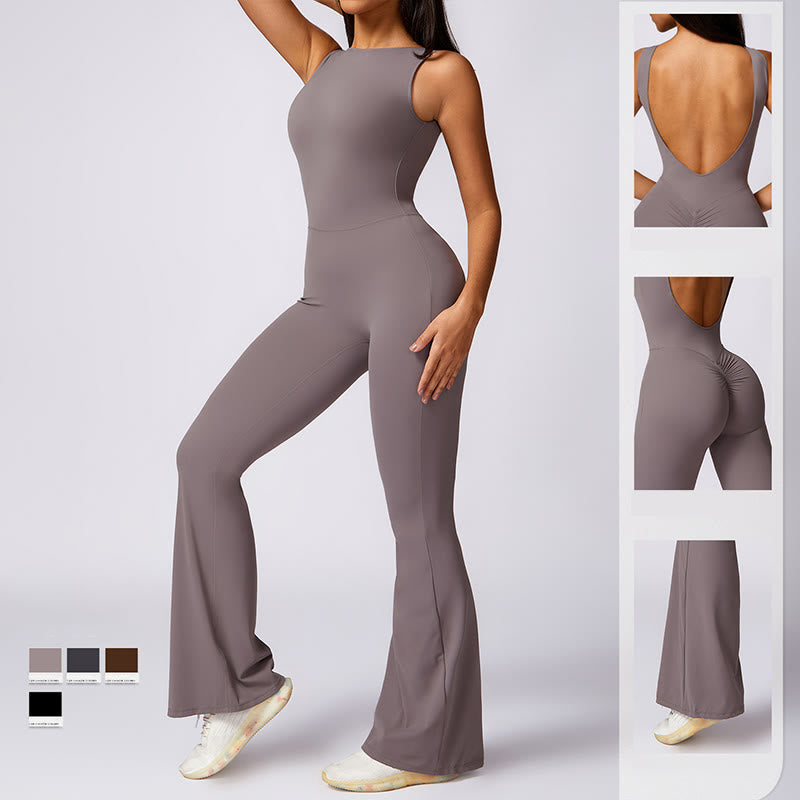 Buddha Stones Women Casual Sleeveless Jumpsuit Flare Pants Sports Fitness Yoga Bodysuit - image 5