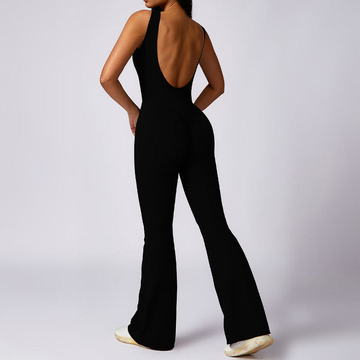 Buddha Stones Women Casual Sleeveless Jumpsuit Flare Pants Sports Fitness Yoga Bodysuit - image 11