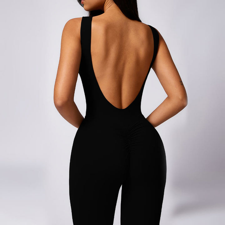 Buddha Stones Women Casual Sleeveless Jumpsuit Flare Pants Sports Fitness Yoga Bodysuit - image 13