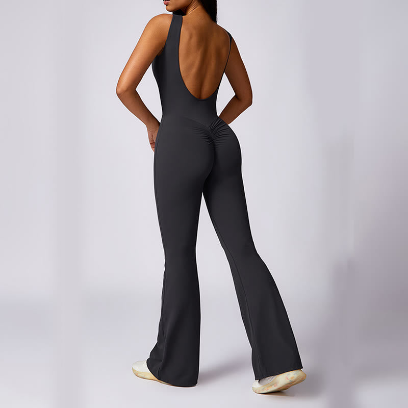 Buddha Stones Women Casual Sleeveless Jumpsuit Flare Pants Sports Fitness Yoga Bodysuit - image 17