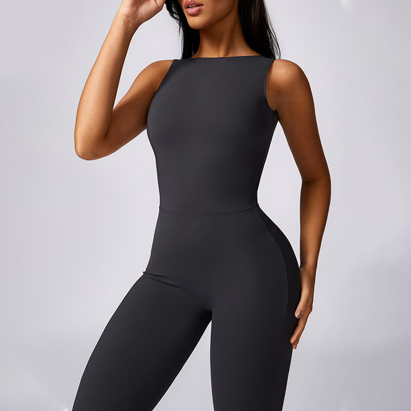 Buddha Stones Women Casual Sleeveless Jumpsuit Flare Pants Sports Fitness Yoga Bodysuit - image 19
