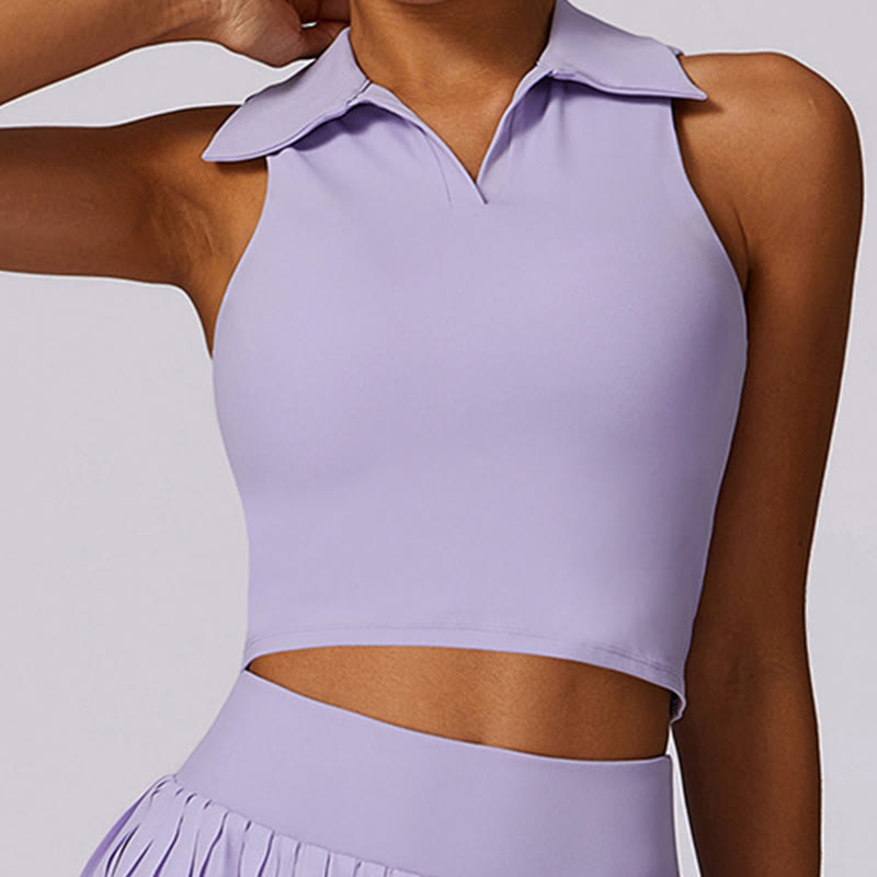 Buddha Stones Polo Collar Crop Tank Top Tennis Skirts Pleated Shorts With Pocket Sports Yoga Outfits - image 6