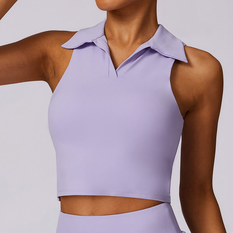 Buddha Stones Polo Collar Crop Tank Top Tennis Skirts Pleated Shorts With Pocket Sports Yoga Outfits - image 1