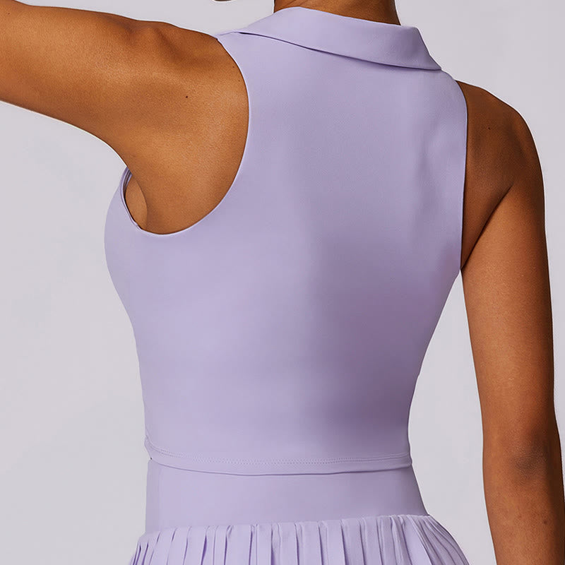 Buddha Stones Polo Collar Crop Tank Top Tennis Skirts Pleated Shorts With Pocket Sports Yoga Outfits - image 5