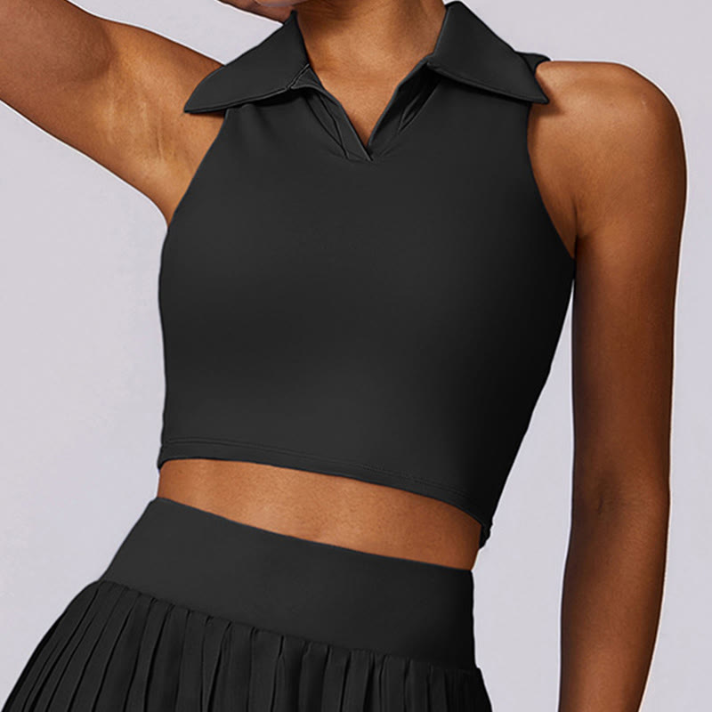 Buddha Stones Polo Collar Crop Tank Top Tennis Skirts Pleated Shorts With Pocket Sports Yoga Outfits - image 14