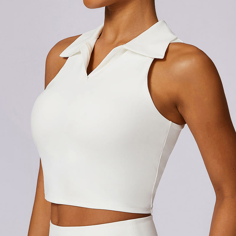 Buddha Stones Polo Collar Crop Tank Top Tennis Skirts Pleated Shorts With Pocket Sports Yoga Outfits - image 26