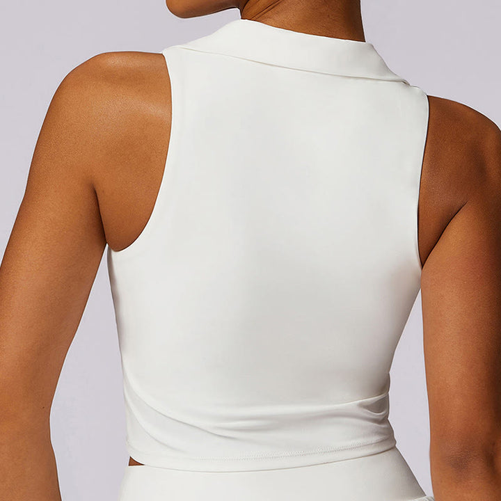 Buddha Stones Polo Collar Crop Tank Top Tennis Skirts Pleated Shorts With Pocket Sports Yoga Outfits - image 30