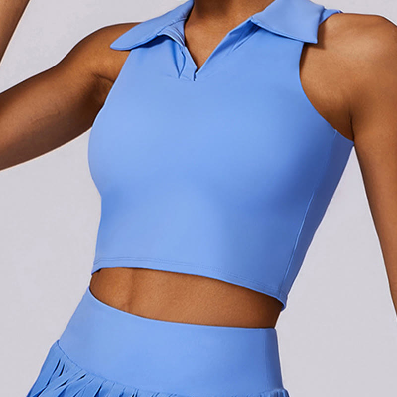 Buddha Stones Polo Collar Crop Tank Top Tennis Skirts Pleated Shorts With Pocket Sports Yoga Outfits - image 39