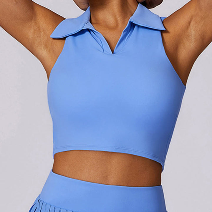 Buddha Stones Polo Collar Crop Tank Top Tennis Skirts Pleated Shorts With Pocket Sports Yoga Outfits - image 42