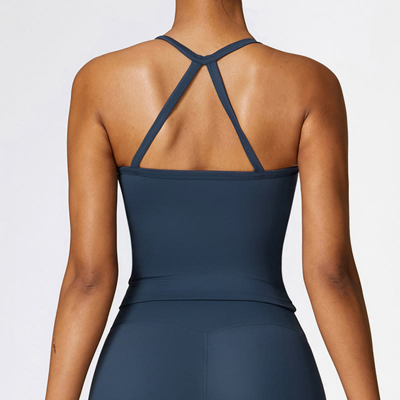 Buddha Stones Solid Color Crop Tank Top High Waist Shorts Sports Fitness Gym Yoga Outfits - image 6