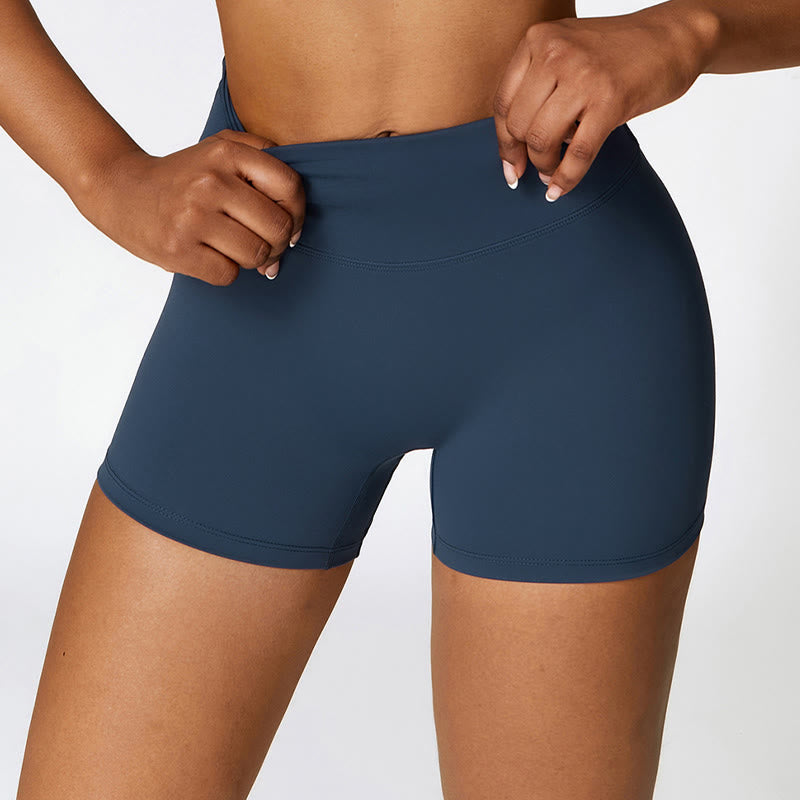 Buddha Stones Solid Color Crop Tank Top High Waist Shorts Sports Fitness Gym Yoga Outfits - Dark Blue - Shorts - US8-10，UK/AU12-14，EU40-42 (XL) - image 7