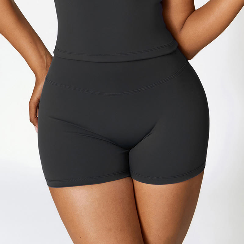 Buddha Stones Solid Color Crop Tank Top High Waist Shorts Sports Fitness Gym Yoga Outfits - image 23