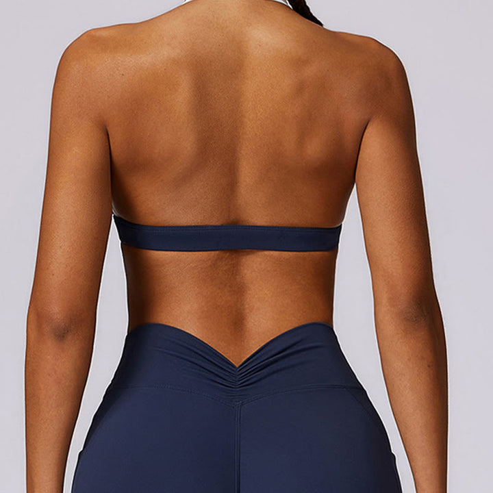 Buddha Stones Solid Color Halter Neck Bra Long Sleeve Crop Tank Top Pants Sports Fitness Gym Yoga Outfits - image 3