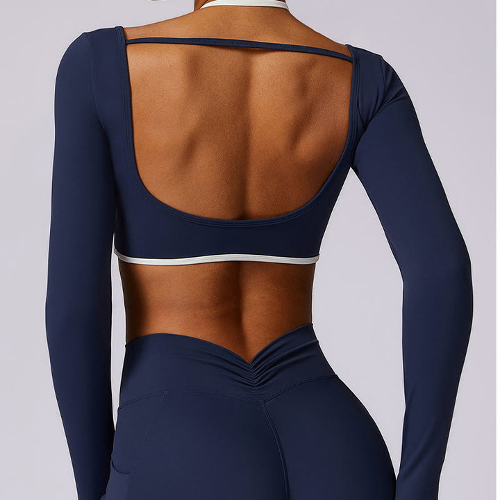 Buddha Stones Solid Color Halter Neck Bra Long Sleeve Crop Tank Top Pants Sports Fitness Gym Yoga Outfits - image 12