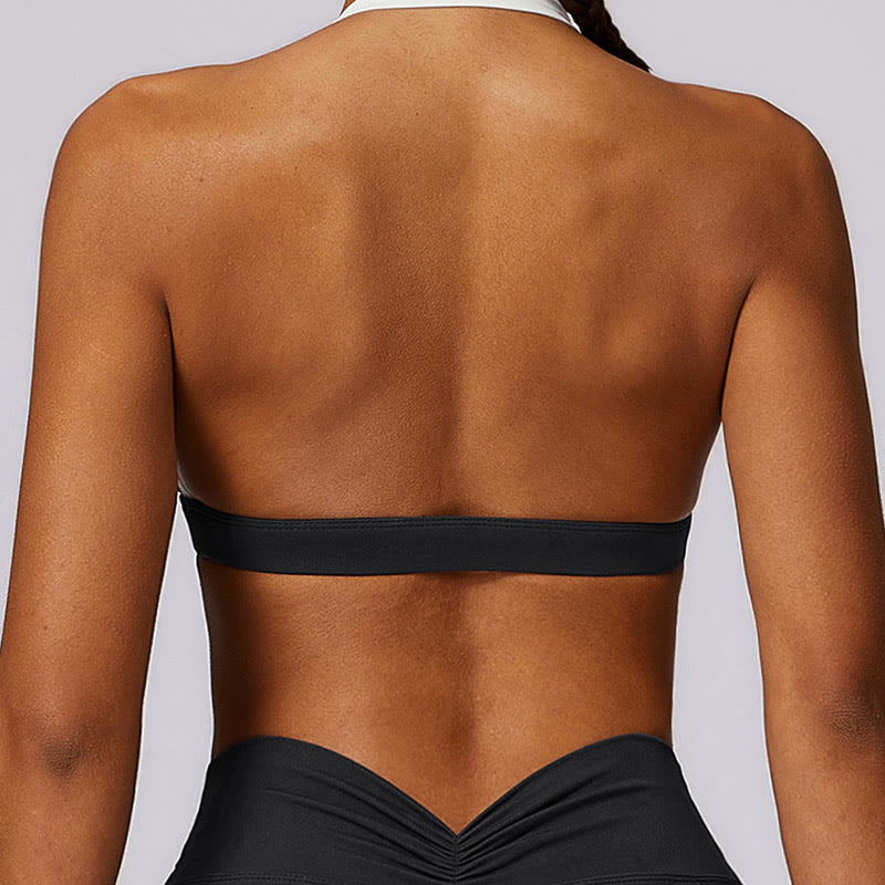 Buddha Stones Solid Color Halter Neck Bra Long Sleeve Crop Tank Top Pants Sports Fitness Gym Yoga Outfits - image 22