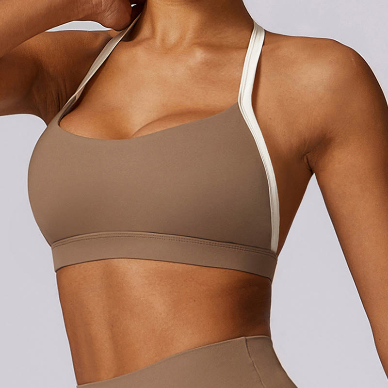 Buddha Stones Solid Color Halter Neck Bra Long Sleeve Crop Tank Top Pants Sports Fitness Gym Yoga Outfits - image 41