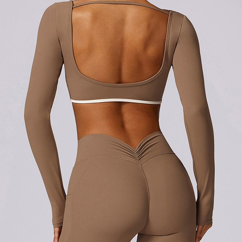 Buddha Stones Solid Color Halter Neck Bra Long Sleeve Crop Tank Top Pants Sports Fitness Gym Yoga Outfits - image 46