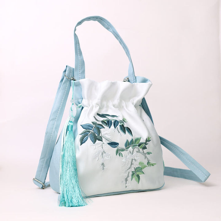 Buddha Stones Embroidered Flowers Wisteria Lily Cotton Linen Tote Crossbody Bag Shoulder Bag Handbag - image 5