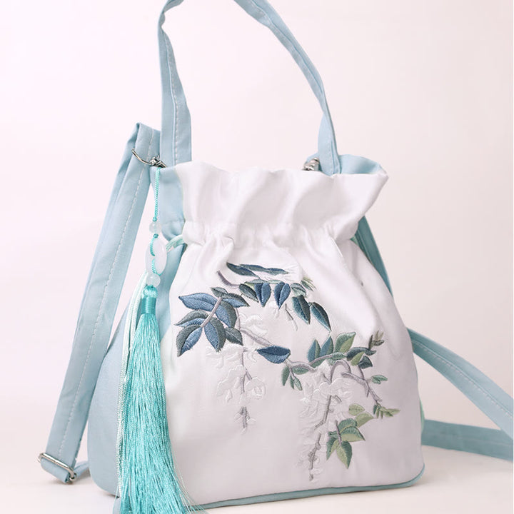 Buddha Stones Embroidered Flowers Wisteria Lily Cotton Linen Tote Crossbody Bag Shoulder Bag Handbag - image 1