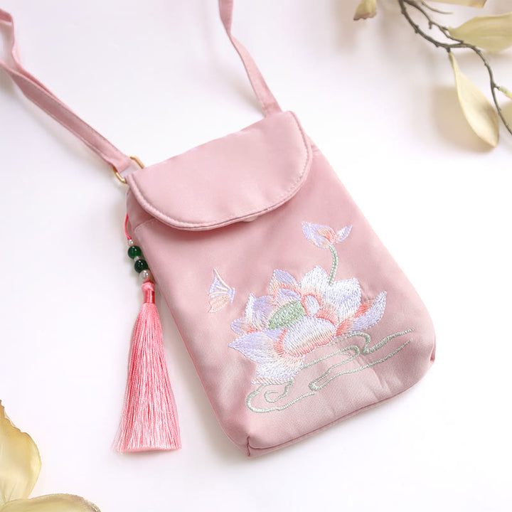 Buddha Stones Small Embroidered Flowers Crossbody Bag Shoulder Bag Double Layer Cellphone Bag - image 6