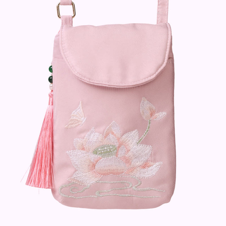 Buddha Stones Small Embroidered Flowers Crossbody Bag Shoulder Bag Double Layer Cellphone Bag - image 8