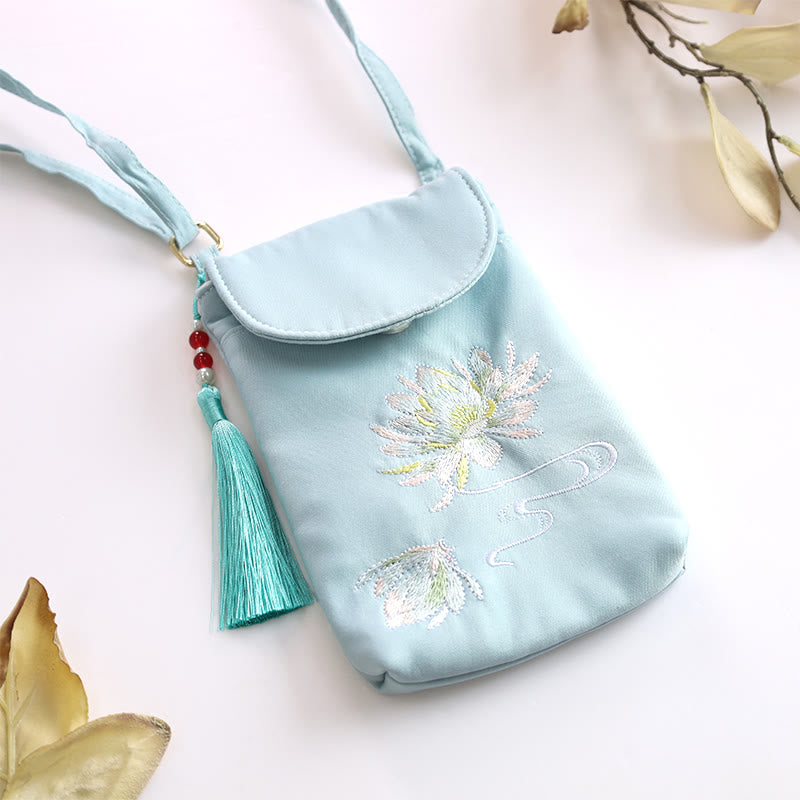 Buddha Stones Small Embroidered Flowers Crossbody Bag Shoulder Bag Double Layer Cellphone Bag - image 10