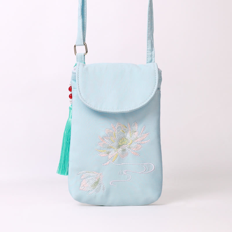 Buddha Stones Small Embroidered Flowers Crossbody Bag Shoulder Bag Double Layer Cellphone Bag - image 14
