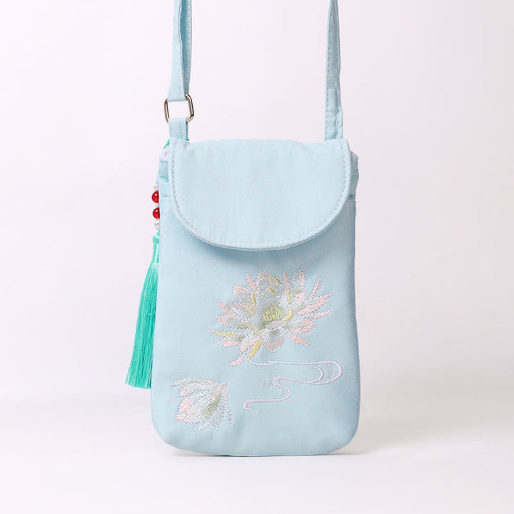 Buddha Stones Small Embroidered Flowers Crossbody Bag Shoulder Bag Double Layer Cellphone Bag - image 14