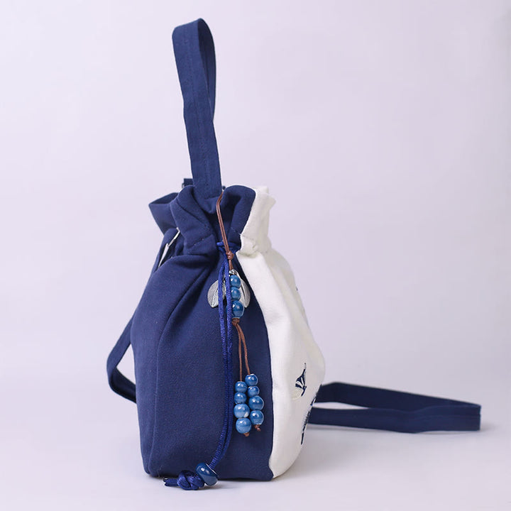 Buddha Stones Embroidered Butterfly Lotus Magnolia Cotton Linen Tote Crossbody Bag Shoulder Bag Handbag - image 2