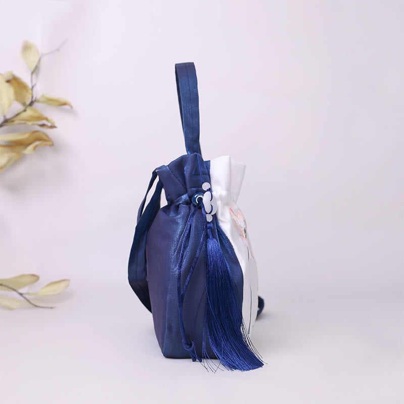 Buddha Stones Embroidered Lotus Koi Fish Crane Camellia Cotton Linen Tote Crossbody Bag Shoulder Bag Handbag - image 5