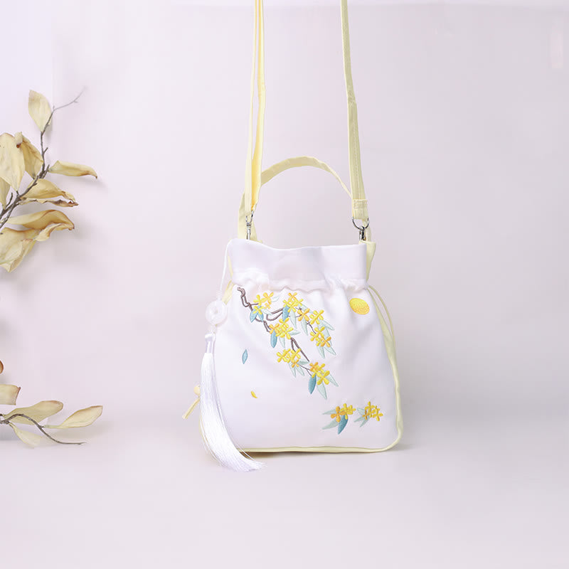 Buddha Stones Embroidered Osmanthus Peony Grape Cat Cotton Linen Tote Crossbody Bag Shoulder Bag Handbag - image 5