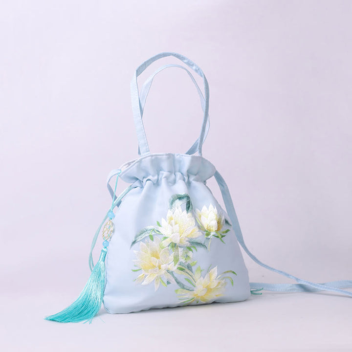 Buddha Stones Suzhou Embroidery Lotus Deer Epiphyllum Peony Rabbit Cotton Linen Tote Crossbody Bag Shoulder Bag Handbag - image 1