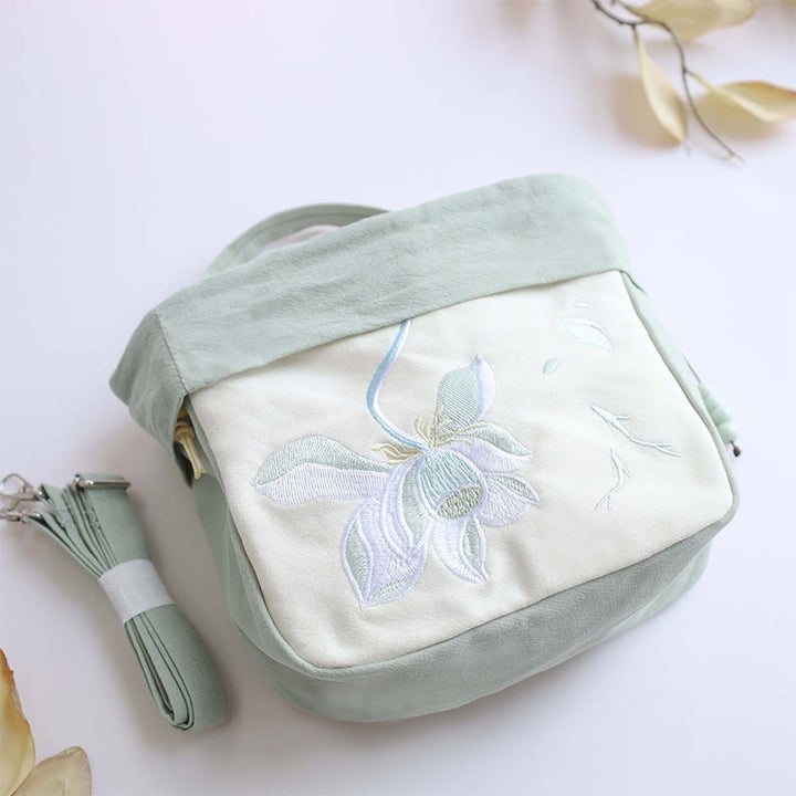 Buddha Stones Suzhou Embroidery Lotus Epiphyllum Magnolia Cotton Linen Tote Crossbody Bag Shoulder Bag Handbag - image 2
