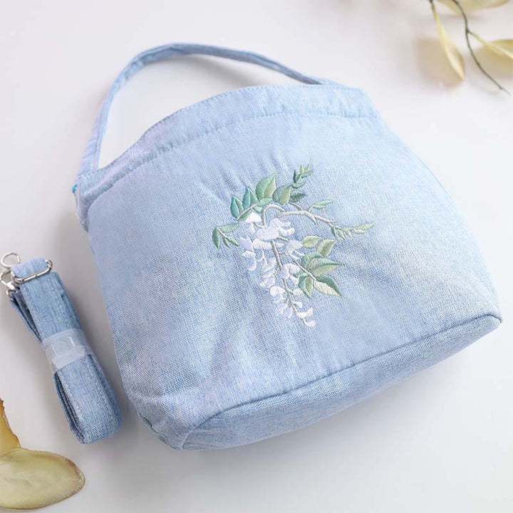 Buddha Stones Embroidery Wisteria Plum Lotus Cherry Blossom Cotton Linen Canvas Tote Crossbody Bag Shoulder Bag Handbag - image 8