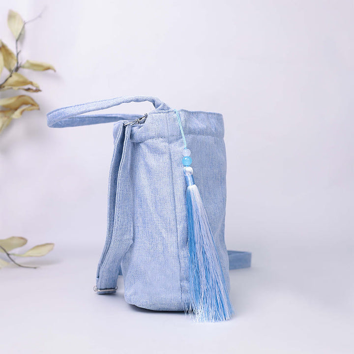 Buddha Stones Embroidery Wisteria Plum Lotus Cherry Blossom Cotton Linen Canvas Tote Crossbody Bag Shoulder Bag Handbag - image 10